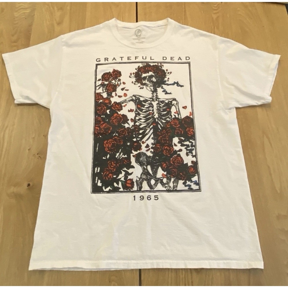 Grateful Dead Skeleton Roses T-Shirt Mens Large White Classic Rock Tour Band